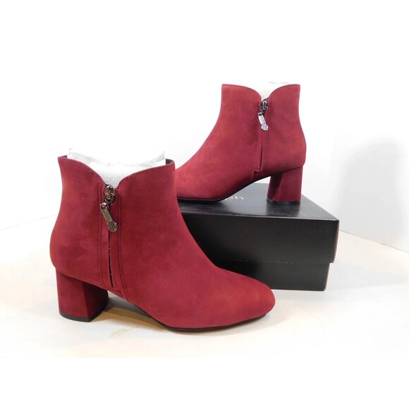 Marc Joseph Houston Heeled Zip Ankle Bootie Boots 7 M Rouge Nubuck - Picture 6 of 7